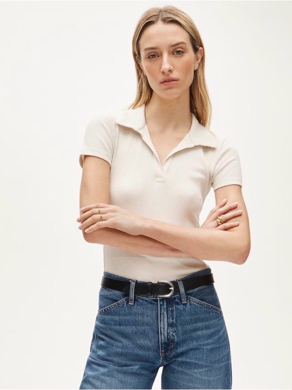 J. Crew Cream Ribbed Short-Sleeve Polo